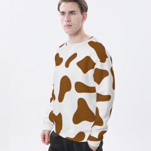 Cetakan Lembu Coklat Hoodie Tanpa Tudung Dewasa Cetakan Seluruh Baju Baju Leher Krew T Baju Hoodie Poliester Bersaiz Besar untuk Lelaki dan Wanita- 3QMIGI 6 4
