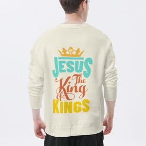 T-Shirt Jesus Hoodie Tanpa Tudung Smiley JESUS ​​THE KINGS Baju Kemeja Ringan Baju Kasual dan Selesa untuk Lelaki dan Wanita Warna Krim- 3UHDBV 6 5 1