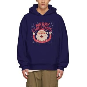 Merry Christmas with Snow and Santa Hooded Sweatshirt Warm Fleece Oversized Polyester Pullover Christmas Hoodie Navy- 4IX34M 6 1.jpg