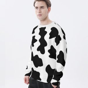 남여 공용 암소 프린트 흑백 올 오버 프린트 T 셔츠 재미 암소 줄무늬 후드리스 스웨트셔츠 암소 패턴 농장 동물 프린트 연인 대형 폴리에스테르 T 셔츠 크루넥 T 셔츠- 5X6JU8 6 4