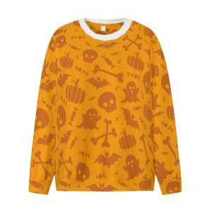 Heltryckta fladdermöss och skalle T-shirts Överdimensionerad o-hals Långärmad T-shirt i EU-storlek Halloween-tröja för män och kvinnor Polyester T-shirt- 6RVTG4 6 1 1