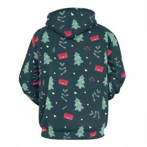 Full Printed Christmas Tree and Pockets Dark Green Oversized Hoodie Pullover Hooded Sweatshirt EU Sized Christmas Hoodie Fleece Warm and Soft Polyester Hoodie for Men and Women Christmas Gifts- 8H52CJ 6 5