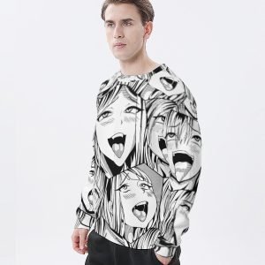 Ahegao Face T Shirt Hentai Hoodless Hoodies Anime T Shirt 3D Printed Polyester Shirt EU Sized Crewneck T Shirt with Long Sleeve- 8J3VFK 6 4