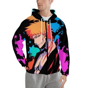 Kësulë me kapuç me kapuç zbardhues me printim të plotë Manga xhaketë me kapuç japonez me kapuç anime me xhaketë me grafiti Kapuç me xhaketë të rehatshme poliestër me zinxhir me xhep- M93RGX 6 1