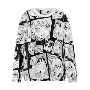 Ahegao Face T Shirt Hentai Hoodless Hoodies Аниме T Shirt 3D Printed Polyester Shirt Oversize Crewneck T Shirt Тениска с дълги ръкави- M9W6C5 6 1 1