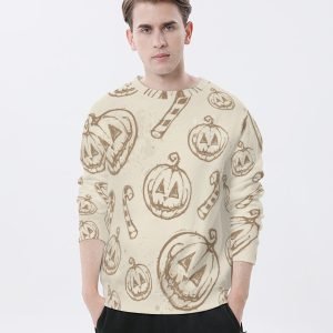 Beige Pumpkin T Shirt Halloween Hoodless Sweatshirt Casual and Comfy Polyester T Shirt Lightweight Hoodie Oversized Crew Neck T Shirt for Men and Women- MLTULQ 6 3
