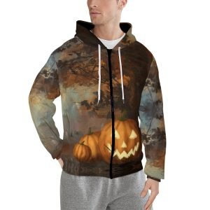 Осінні толстовки на Хеллоуїн. Толстовка з гарбузом і капюшоном на блискавці. Повсякденна та комфортна толстовка з поліестеру.- MMWYA9 6 1