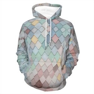 Толстовка з повним принтом у кольорову клітку. Зручна толстовка для дорослих із флісовою кишенею. Теплий і м’який поліестеровий пуловер. Толстовка з капюшоном.- ОДУОСФ 6 4