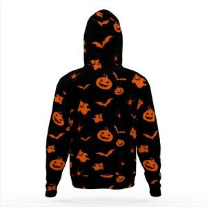 Kids Bats and Pumpkin Hoodie Orange and Black Halloween Hoodie Polyester Casual and Comfy Hooded Sweatshirt for Teenagers- PK9SGY 6 4