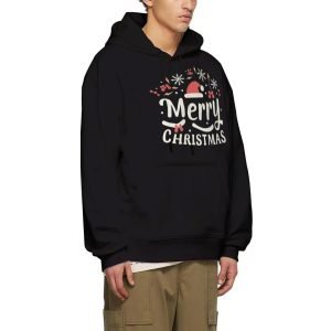 Frohe Weihnachten mit Weihnachtsmütze Kapuze -Sweatshirt Weihnachtshodie warmes Fleece übergroße Polyester Pullover Weihnachtshodie Schwarz- RK83C9 6 2.jpg