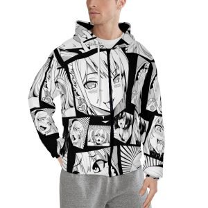 Full Printed Ahegao Hoodies 3D Anime Hentai Hoodies Zip Up Polyester Hoodie with Pockets- UBCB9U 6 1
