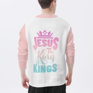 Cute Smiley Face Hoodless Hoodie Unisex EU Size Sweatshirt Comfort Polyester Jesus T Shirt JESUS THE KINGS Shirt Color Block Hoodie Crew Neck T Shirt Pink and White Shirt- UTLD76 6 5 1