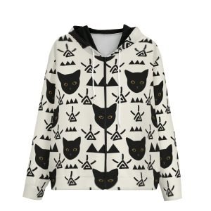 Full Printed Black Cat Zip Up Hooded Sweatshirt Polyester Hoodie Soft and Comfy for Men and Women Cat Hoodies- VFG5D3 6 3