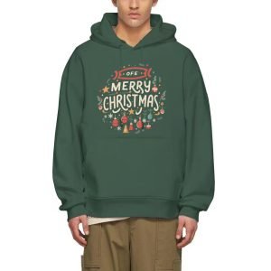 Schéi Chrëschtdag mat faarwege Luuchten Hooded Sweatshirt Chrëschtdag Hoodie Warm Fleece Oversized Polyester Pullover Chrëschtdag Hoodie Gréng- W9SCKZ 6 1.jpg