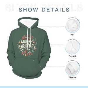 Merry Christmas with Colorful Lights Hooded Sweatshirt Christmas Hoodie Warm Fleece Oversized Polyester Pullover Christmas Hoodie Green- W9SCKZ 6 6.jpg