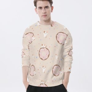 Pink Full Printed Cat and Donuts Huputon huppari Söpö T-paita Comfort Polyesteri T-paita Crew Neck T-paita Kevyt huppari- X965TM 6 3