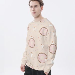 Pink Full Printed Cat and Donuts Huputon huppari Söpö T-paita Comfort Polyesteri T-paita Crew Neck T-paita Kevyt huppari- X965TM 6 4