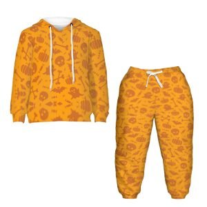 Conjuntos de sudadera con capucha para niños con estampado completo de calavera y murciélagos naranja Conjuntos de sudadera con capucha de Halloween Sudadera con capucha cómoda para niños- XD7S6W 6 1 1.jpg