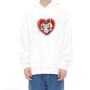 Croí Kitty Hooded Sweatshirt 100% Cochaillíní Pullover Bog agus Compordach Coitianta Rómhór Bronntanais Chochaill dá Mam agus dá Deirfiúr Bronntanas Nollag Ildathach- XEELF3 6 1 1