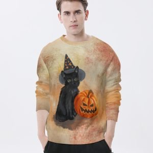 Unisex Halloween Fall T Shirt Black Cat and Pumpkin T Shirt Crewneck T Shirt Lightweight Hoodless Sweatshirt O-Neck Shirts Polyester T Shirt- ZYCNQK 6 3