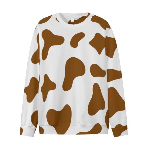 Brown Cow Print Adults Hoodless Hoodie All Over Print Sweatshirt Crew Neck T Shirt Oversized Polyester Hoodie for Men and Women- 3QMIGI 6 1.jpg