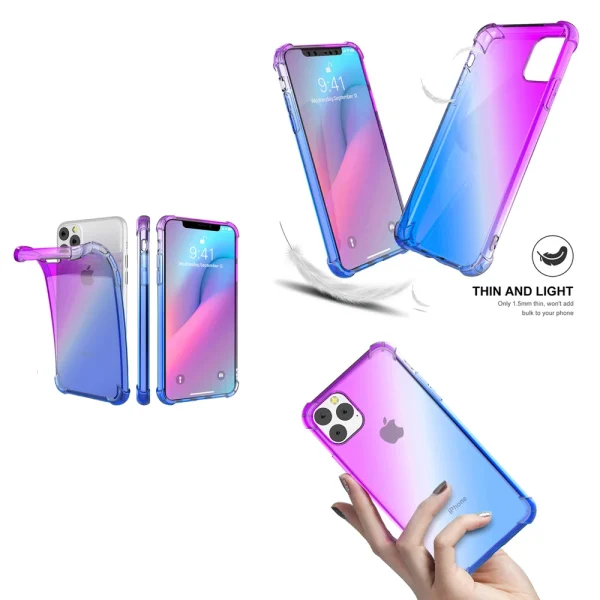 Fundas de teléfono con gradiente transparente a prueba de golpes para iPhone  12, 12 pro, 12 pro max, 12 mini, 11 pro, 11 pro max, iPhone 8, 7, funda  transparente suave