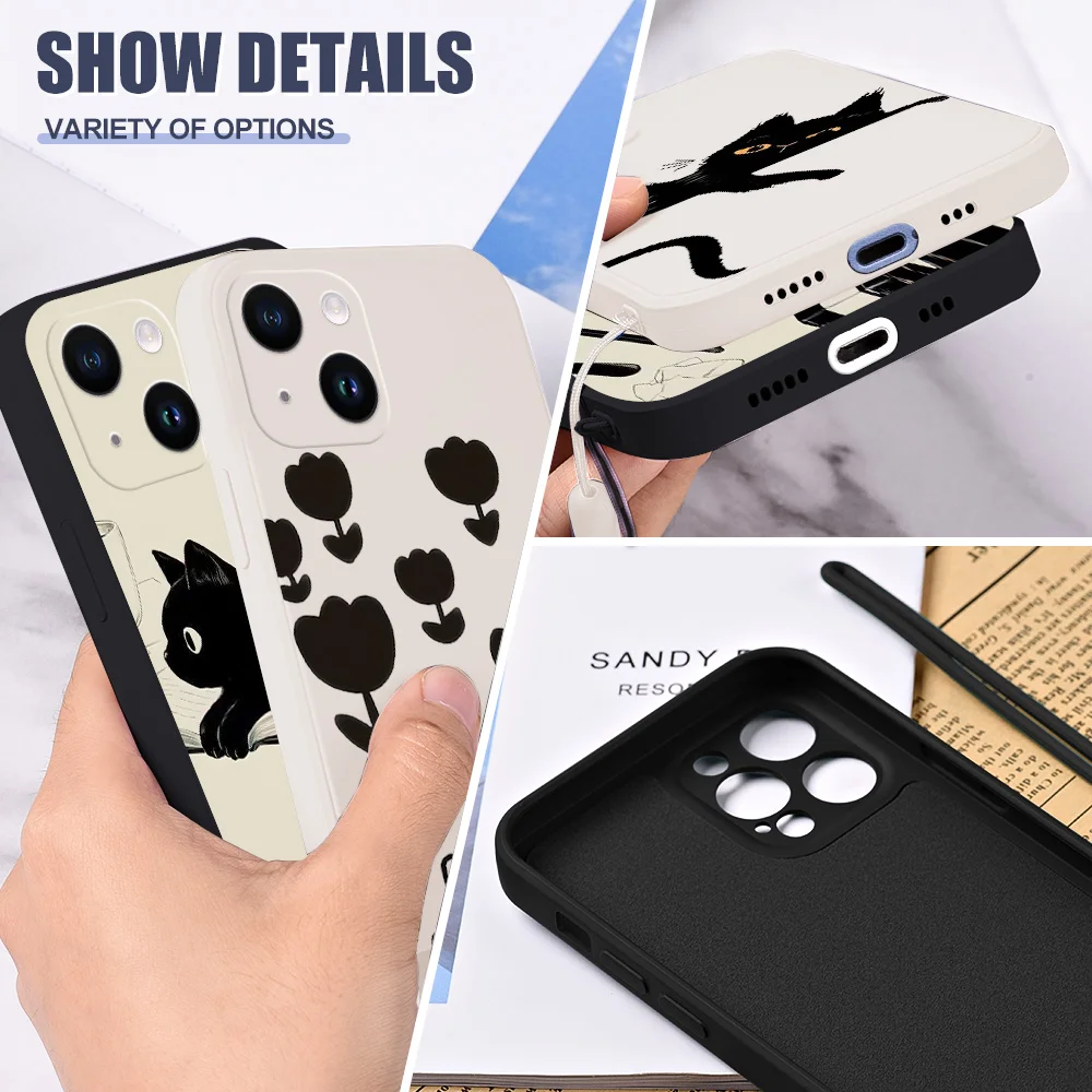 Luxury Cute Lanyard Liquid Silicone Phone Case For iPhone 15 14 13 12 11 Pro  SE