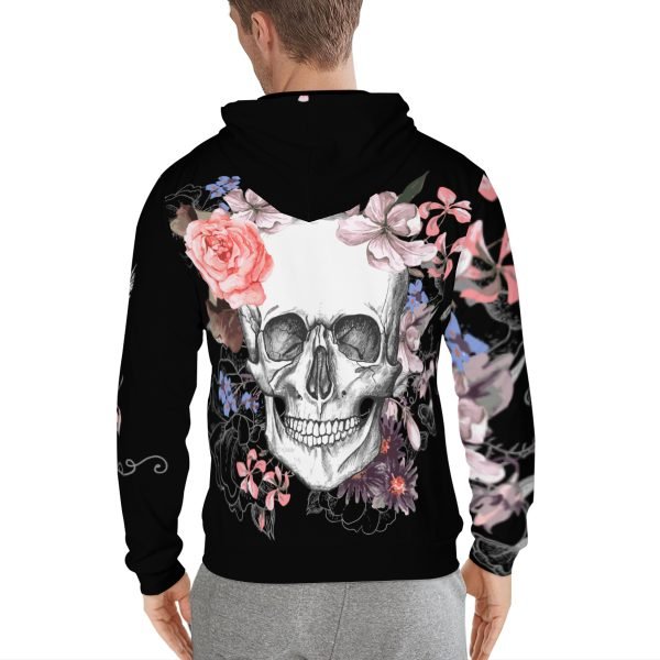 Flowers and Skull Hoodie Streetwear Zip Up Hooded Sweatshirt with Pockets Polyester Hoodies Halloween Hoodie- RXPK56 6 2.jpg