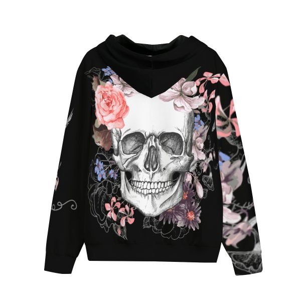 Flowers and Skull Hoodie Streetwear Zip Up Hooded Sweatshirt with Pockets Polyester Hoodies Halloween Hoodie- RXPK56 6 4.jpg