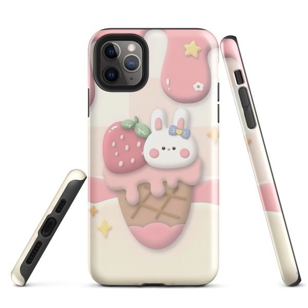 Cute Rabbit and Strawberry Ice Cream Tough Case for iPhone X XR XS SE 7 8 11 12 13 14 15 Pro Mini Plus Pro Max- tough case for iphone glossy iphone 11 pro max front 6555c105ea704.jpg