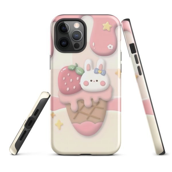 Cute Rabbit and Strawberry Ice Cream Tough Case for iPhone X XR XS SE 7 8 11 12 13 14 15 Pro Mini Plus Pro Max- tough case for iphone glossy iphone 12 pro max front 6555c105eabe2.jpg