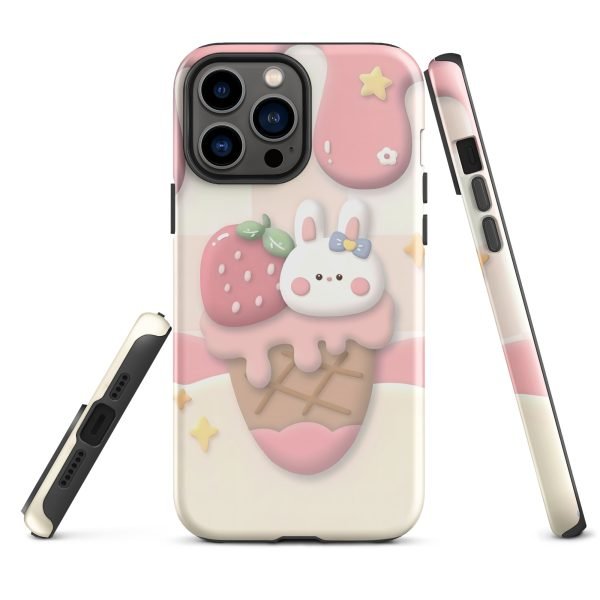 Cute Rabbit and Strawberry Ice Cream Tough Case for iPhone X XR XS SE 7 8 11 12 13 14 15 Pro Mini Plus Pro Max- tough case for iphone glossy iphone 13 pro max front 6555c105eaf5e.jpg