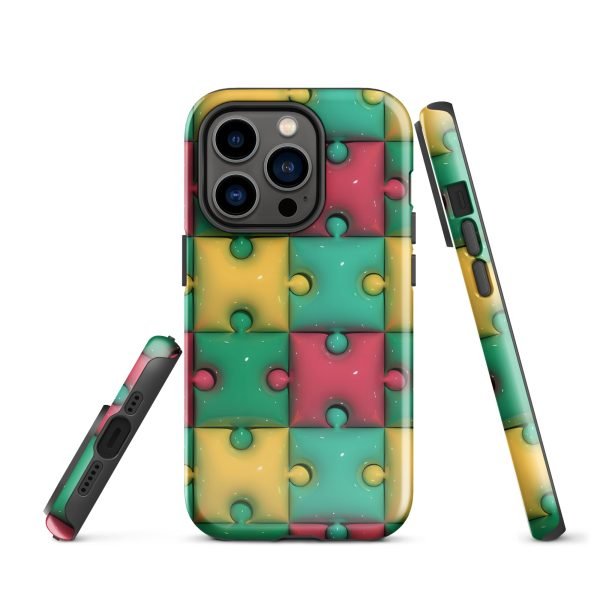 3D Print Green Yellow and Red Puzzles Stunning Patterns That Create a Realistic and Vivid Illusion on Your Phone- tough case for iphone glossy iphone 14 pro front 656036e320dac.jpg