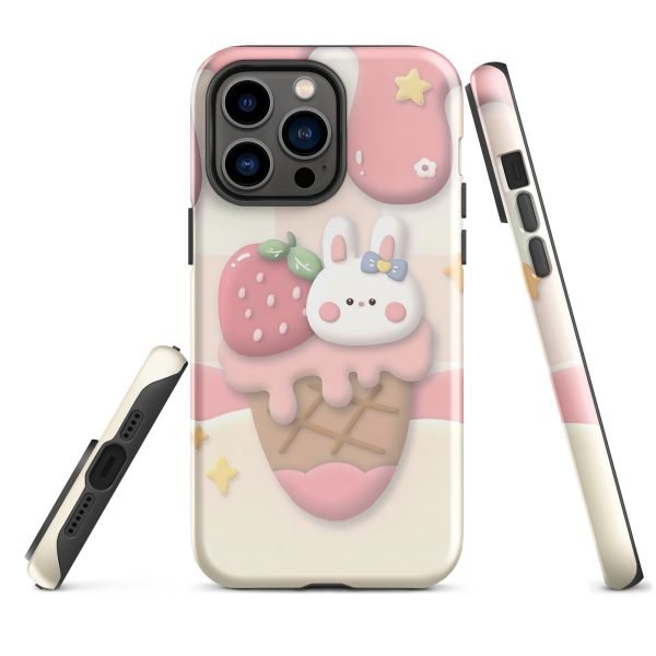 Cute Rabbit and Strawberry Ice Cream Tough Case for iPhone X XR XS SE 7 8 11 12 13 14 15 Pro Mini Plus Pro Max- tough case for iphone glossy iphone 14 pro max front 6555c105eb393.jpg