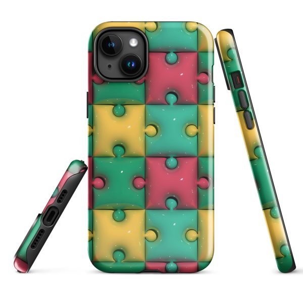 3D Print Green Yellow and Red Puzzles Stunning Patterns That Create a Realistic and Vivid Illusion on Your Phone- tough case for iphone glossy iphone 15 plus front 656036e320fd7.jpg