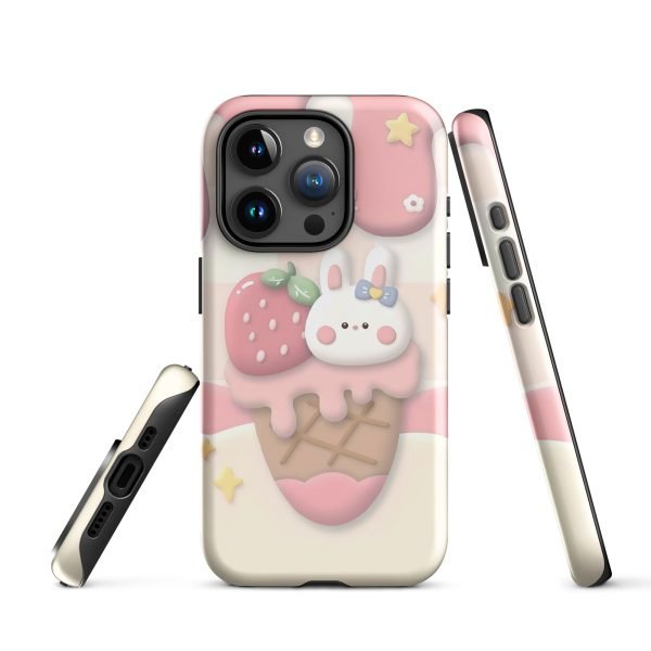 Cute Rabbit and Strawberry Ice Cream Tough Case for iPhone X XR XS SE 7 8 11 12 13 14 15 Pro Mini Plus Pro Max- tough case for iphone glossy iphone 15 pro front 6555c105eb6b7.jpg