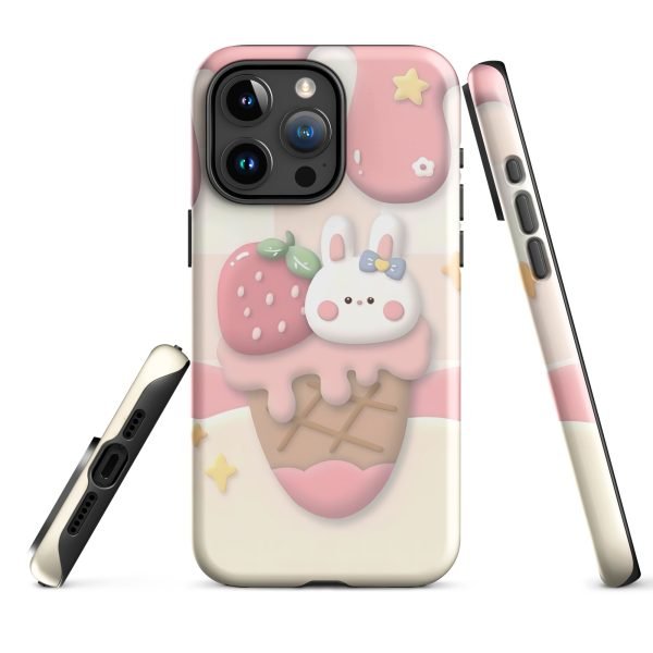 Cute Rabbit and Strawberry Ice Cream Tough Case for iPhone X XR XS SE 7 8 11 12 13 14 15 Pro Mini Plus Pro Max- tough case for iphone glossy iphone 15 pro max front 6555c105e9734.jpg