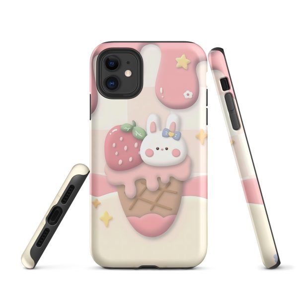 Cute Rabbit and Strawberry Ice Cream Tough Case for iPhone X XR XS SE 7 8 11 12 13 14 15 Pro Mini Plus Pro Max- tough case for iphone matte iphone 11 front 6555c105ea57a.jpg