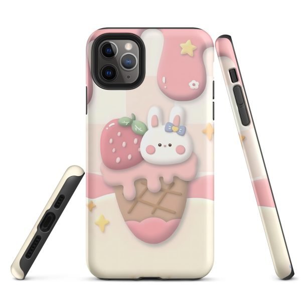 Cute Rabbit and Strawberry Ice Cream Tough Case for iPhone X XR XS SE 7 8 11 12 13 14 15 Pro Mini Plus Pro Max- tough case for iphone matte iphone 11 pro max front 6555c105ea79f.jpg