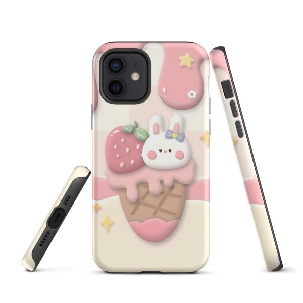 Cute Rabbit and Strawberry Ice Cream Tough Case for iPhone X XR XS SE 7 8 11 12 13 14 15 Pro Mini Plus Pro Max- tough case for iphone matte iphone 12 front 6555c105eaa32.jpg