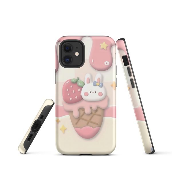Cute Rabbit and Strawberry Ice Cream Tough Case for iPhone X XR XS SE 7 8 11 12 13 14 15 Pro Mini Plus Pro Max- tough case for iphone matte iphone 12 mini front 6555c105ea8d6.jpg