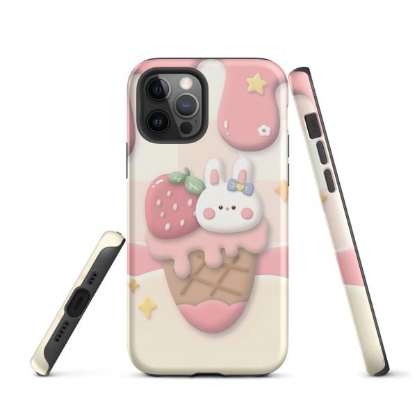 Cute Rabbit and Strawberry Ice Cream Tough Case for iPhone X XR XS SE 7 8 11 12 13 14 15 Pro Mini Plus Pro Max- tough case for iphone matte iphone 12 pro front 6555c105eab59.jpg