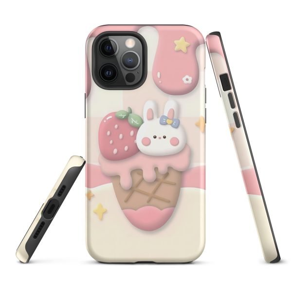 Cute Rabbit and Strawberry Ice Cream Tough Case for iPhone X XR XS SE 7 8 11 12 13 14 15 Pro Mini Plus Pro Max- tough case for iphone matte iphone 12 pro max front 6555c105eac5d.jpg