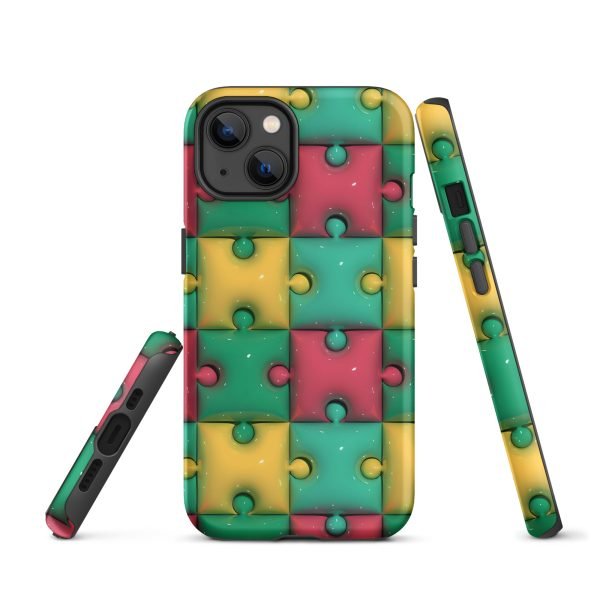 3D Print Green Yellow and Red Puzzles Stunning Patterns That Create a Realistic and Vivid Illusion on Your Phone- tough case for iphone matte iphone 13 front 656036e320a62.jpg