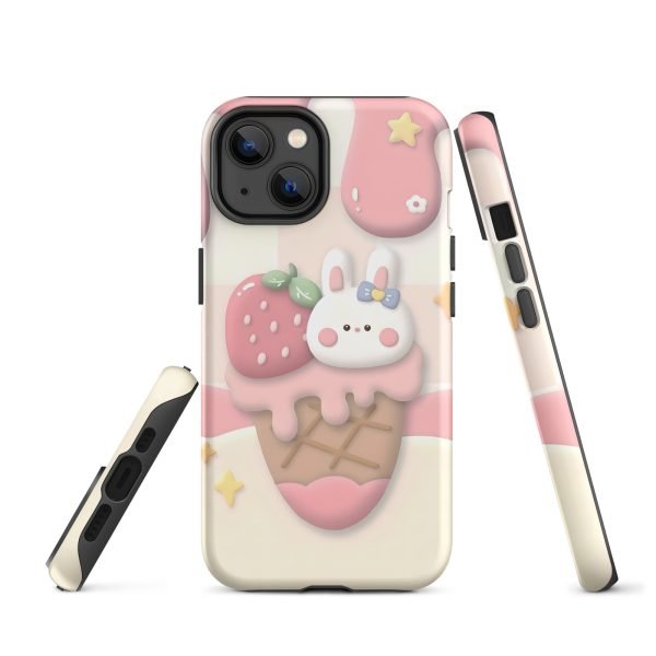 Cute Rabbit and Strawberry Ice Cream Tough Case for iPhone X XR XS SE 7 8 11 12 13 14 15 Pro Mini Plus Pro Max- tough case for iphone matte iphone 14 front 6555c105eb0e5.jpg