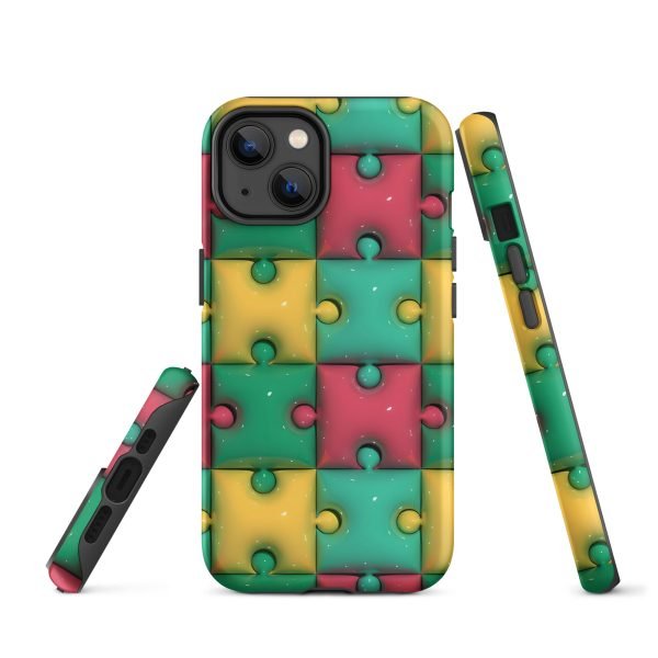 3D Print Green Yellow and Red Puzzles Stunning Patterns That Create a Realistic and Vivid Illusion on Your Phone- tough case for iphone matte iphone 14 front 656036e320cb0.jpg