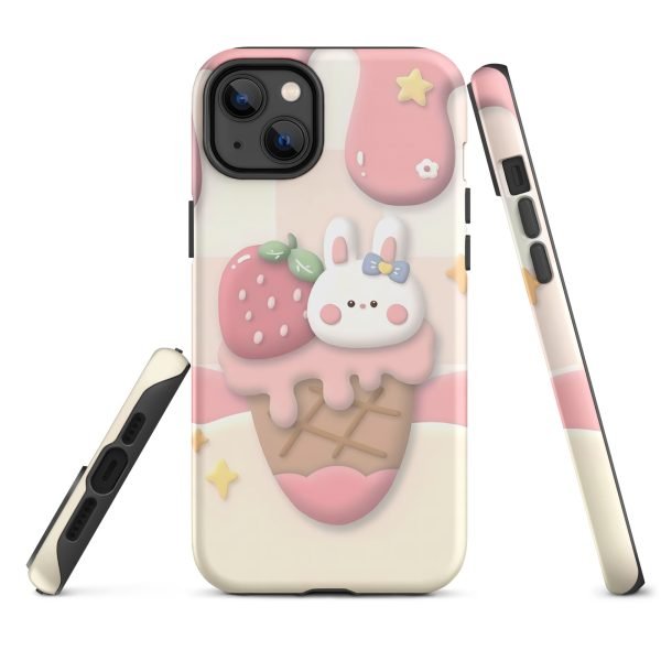 Cute Rabbit and Strawberry Ice Cream Tough Case for iPhone X XR XS SE 7 8 11 12 13 14 15 Pro Mini Plus Pro Max- tough case for iphone matte iphone 14 plus front 6555c105eb1ed.jpg