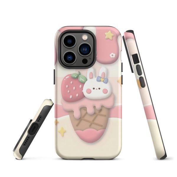 Cute Rabbit and Strawberry Ice Cream Tough Case for iPhone X XR XS SE 7 8 11 12 13 14 15 Pro Mini Plus Pro Max- tough case for iphone matte iphone 14 pro front 6555c105eb308.jpg