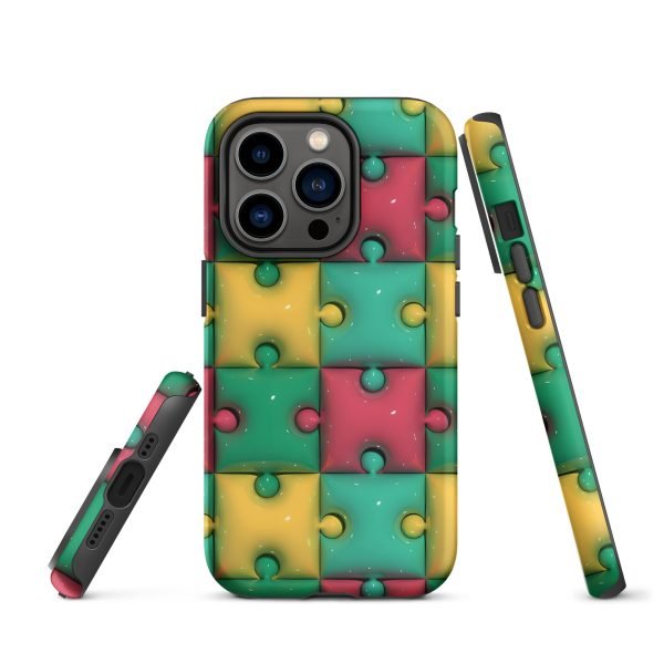 3D Print Green Yellow and Red Puzzles Stunning Patterns That Create a Realistic and Vivid Illusion on Your Phone- tough case for iphone matte iphone 14 pro front 656036e320e01.jpg