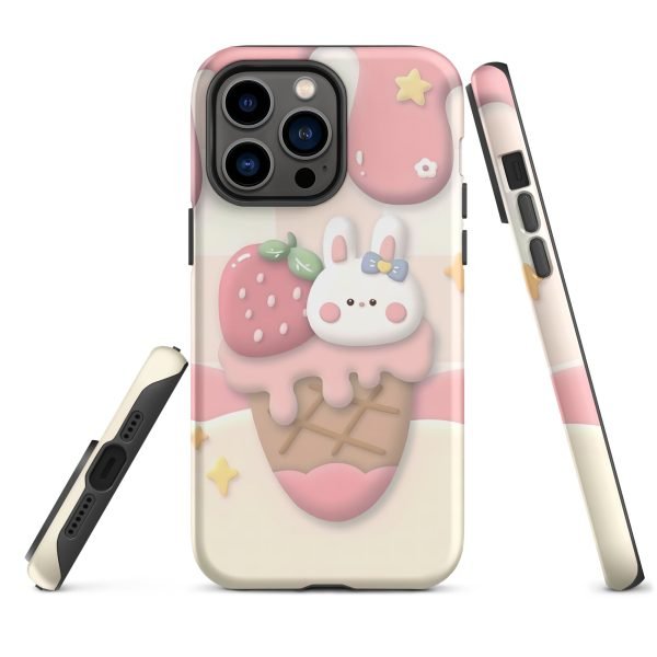 Cute Rabbit and Strawberry Ice Cream Tough Case for iPhone X XR XS SE 7 8 11 12 13 14 15 Pro Mini Plus Pro Max- tough case for iphone matte iphone 14 pro max front 6555c105eb417.jpg